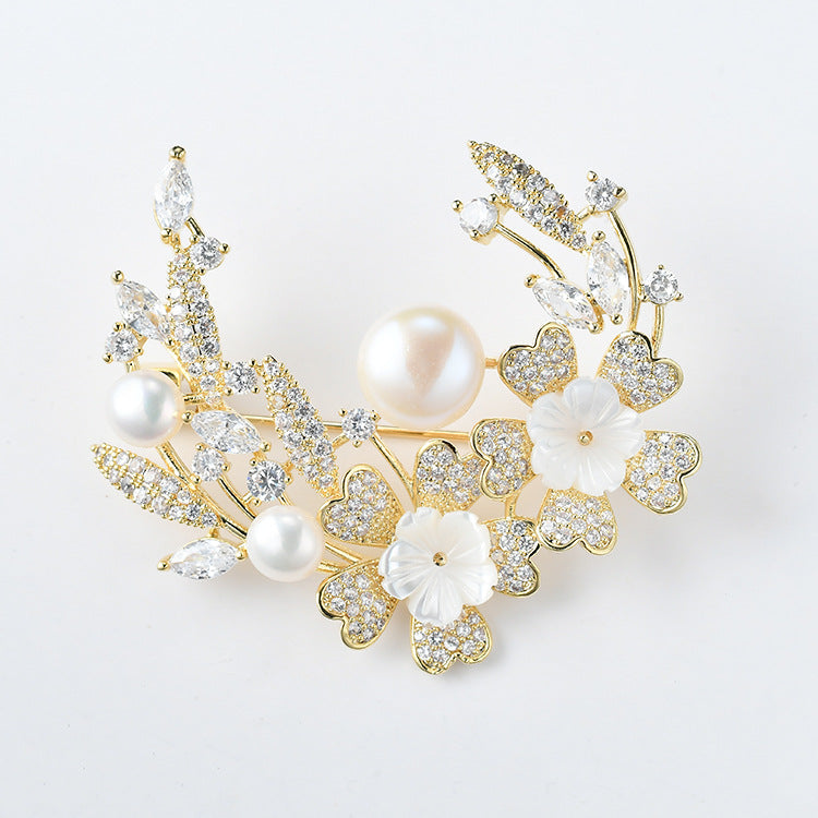 Genuine Freshwater Pearl Half Wreath Brooch