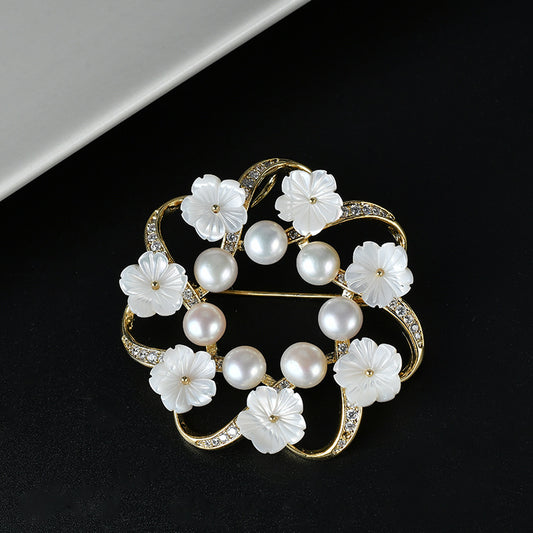 Genuine Freshwater Pearl Wave Classic Brooch