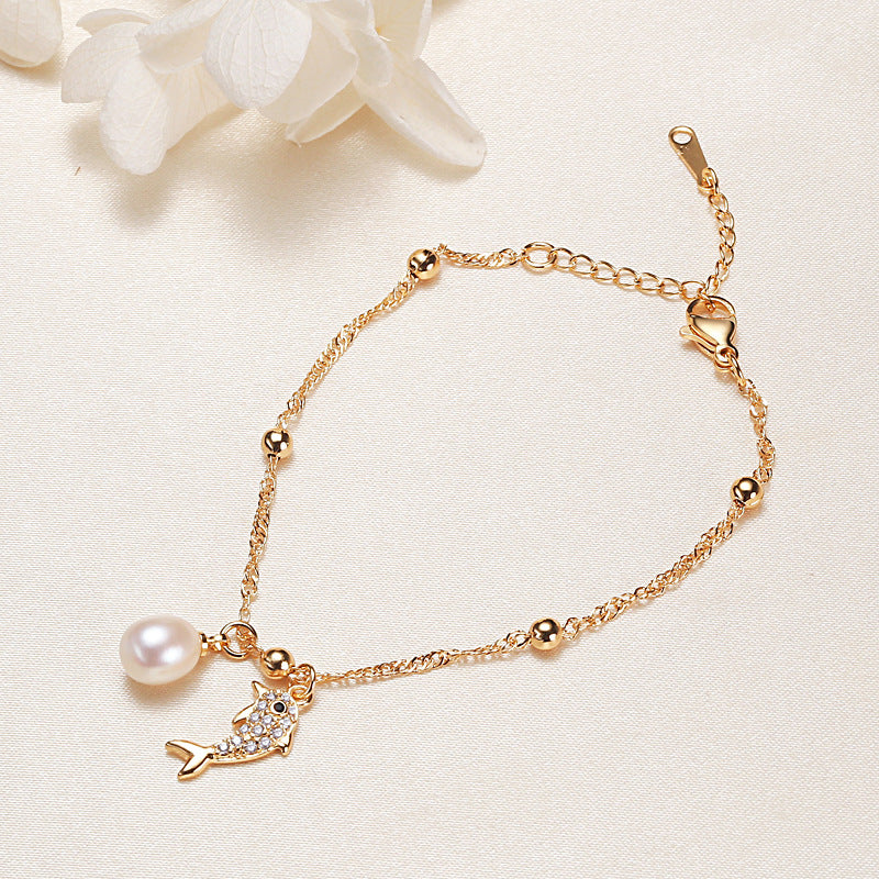 Genuine Pearl Bracelet with Sea Lion Charm