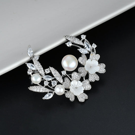 Genuine Freshwater Pearl Half Wreath Brooch