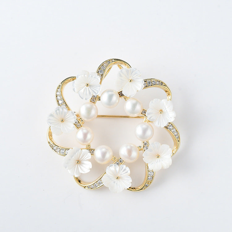 Genuine Freshwater Pearl Wave Classic Brooch