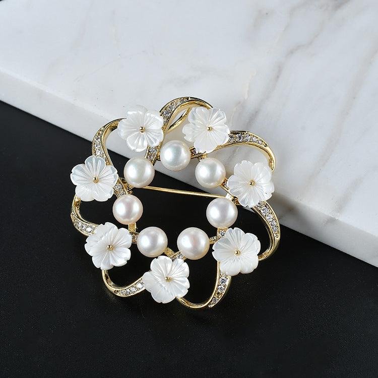 Genuine Freshwater Pearl Wave Classic Brooch