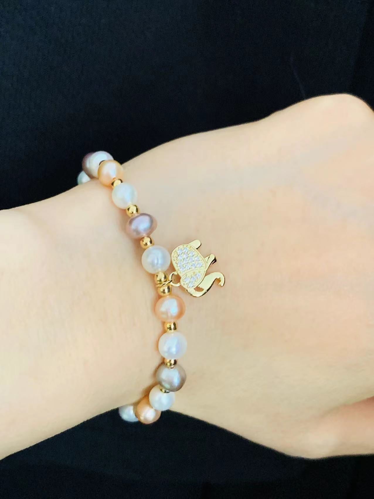 Genuine Pearl Bracelet with Elephant Charm