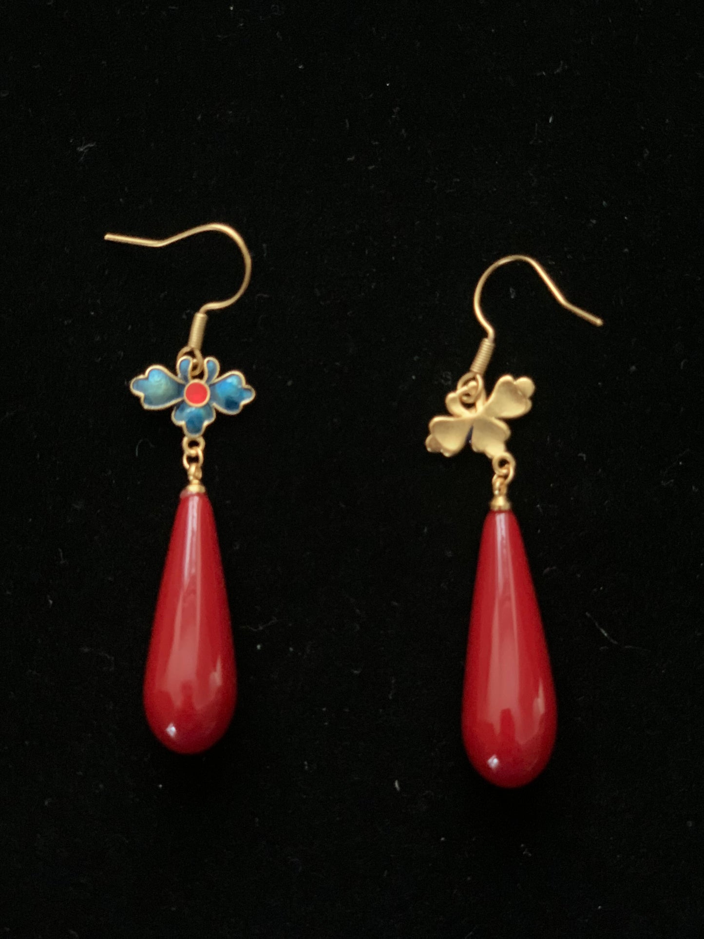 Vintage Enamel Floral Waterdrop Earrings