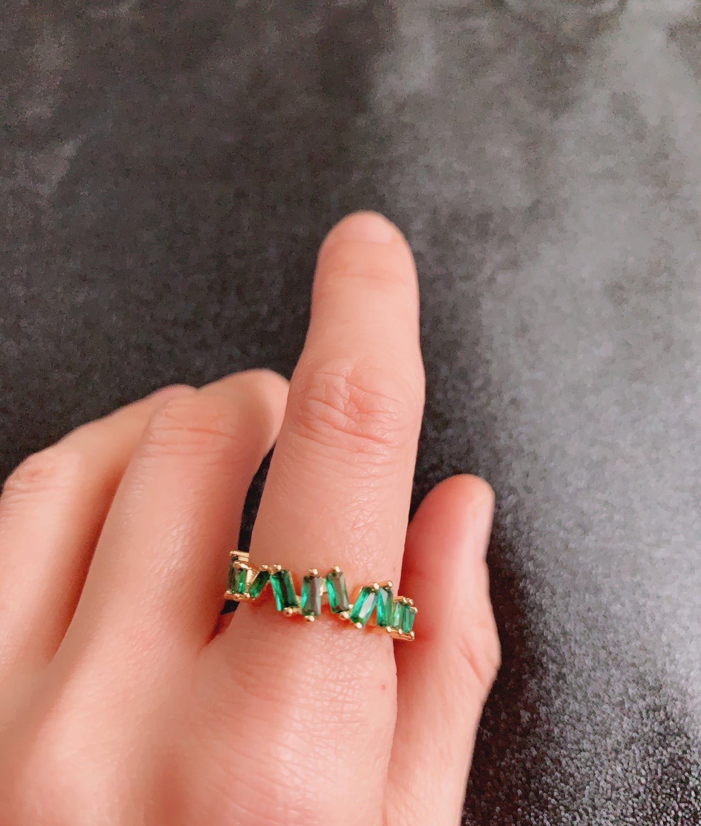 Green Emerald Baguette Ring