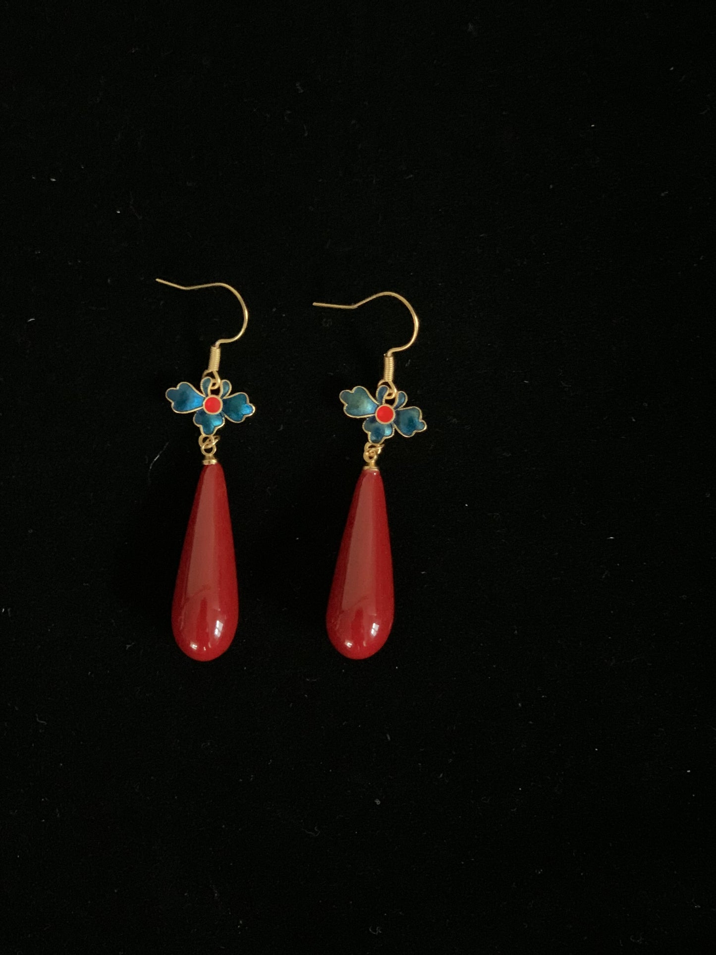 Vintage Enamel Floral Waterdrop Earrings