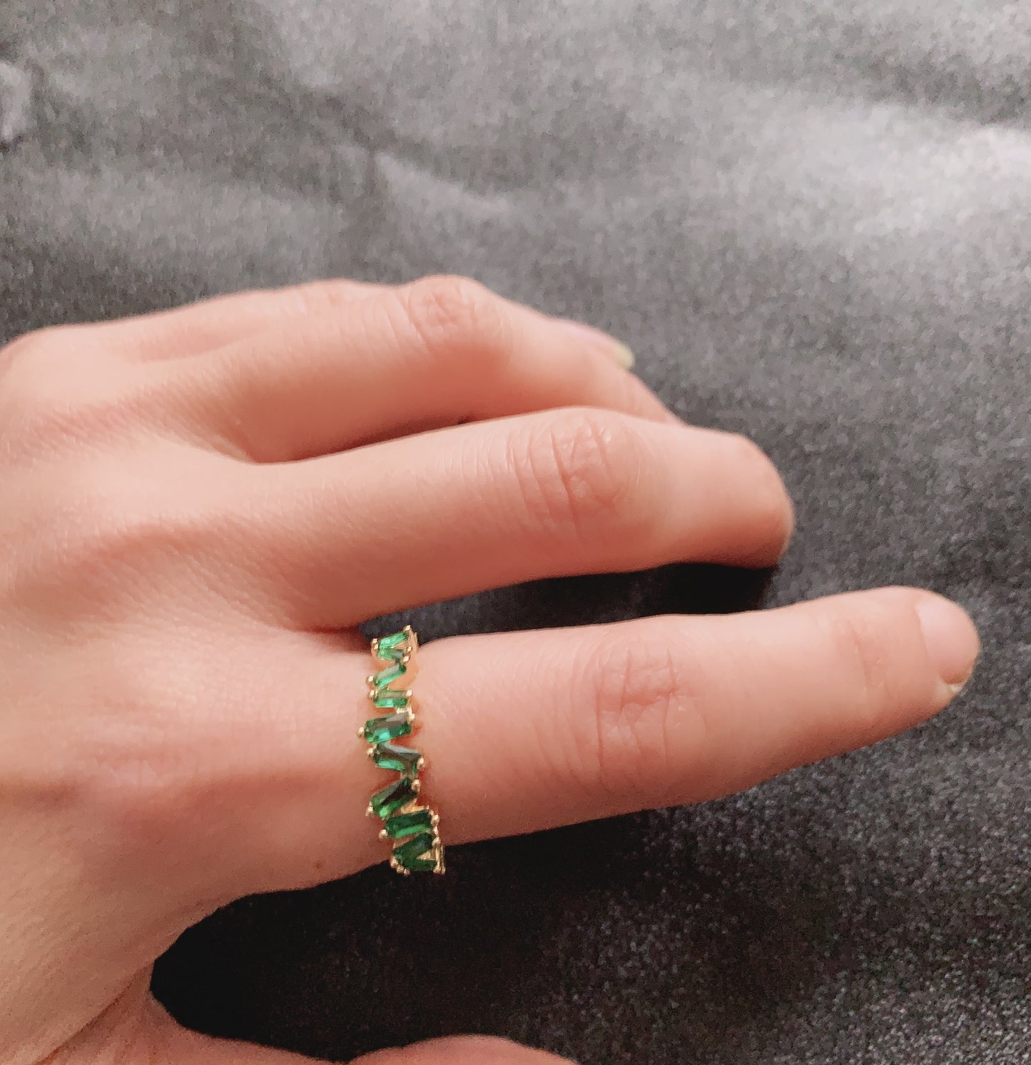 Green Emerald Baguette Ring