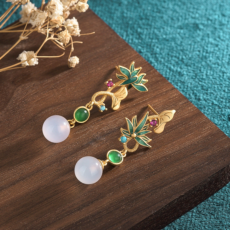 Mismatched Cloisonne Lotus Leaf Earrings