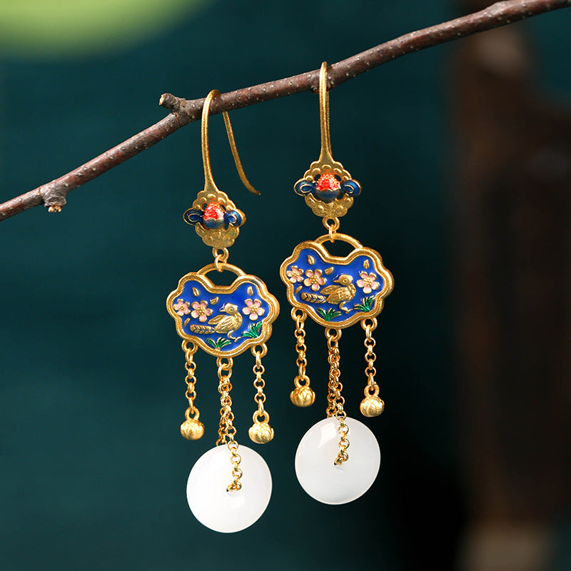 Bird & Flowers Tassel Drop Earrings