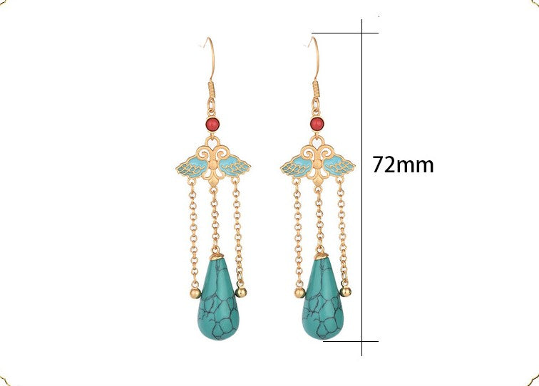 Butterfly Turquoise Tassel Drop Vintage Style Earrings