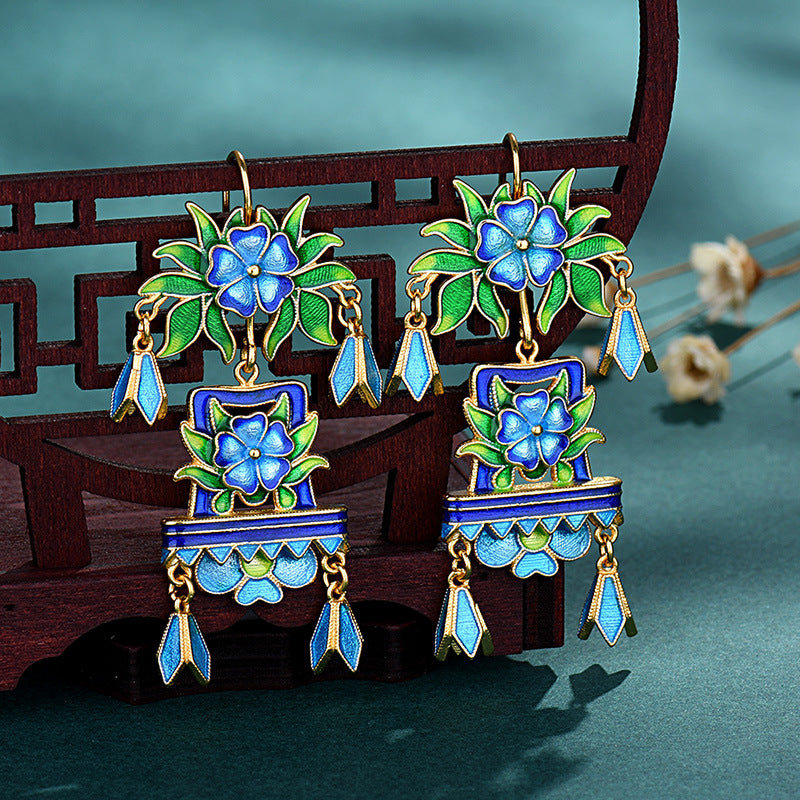 Cloisonne Enamel Ancient Palace Inspired Vintage Design Earrings