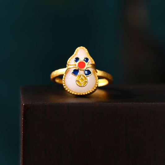 Gourd Shape Enamel Floral Ring