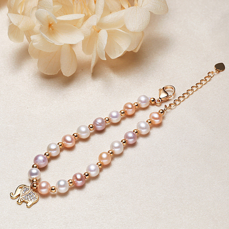 Genuine Pearl Bracelet with Elephant Charm