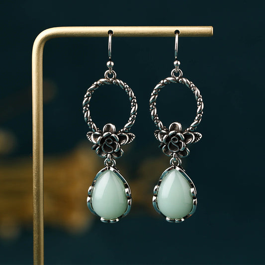 Waterdrop Floral Hoop Jade Earrings