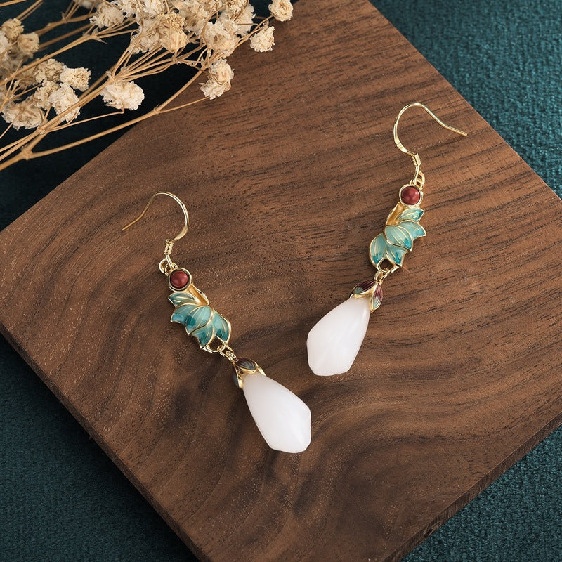 Cloisonne Jade Magnolia Earrings
