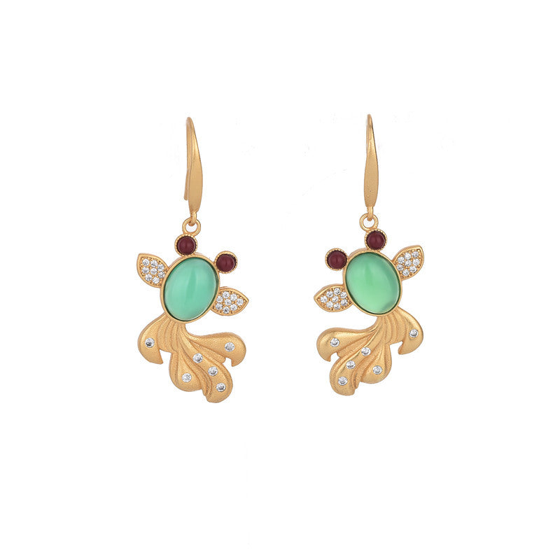 Vintage Style Chrysoprase Goldfish Earrings
