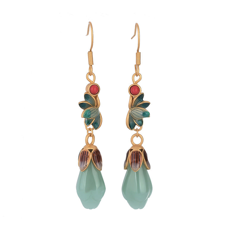 Victorian Jade Magnolia Vitreous Enamel Earrings