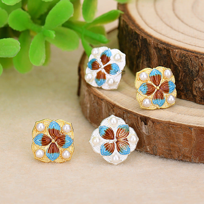 Vintage Style Cloisonne Floral Stud Earring