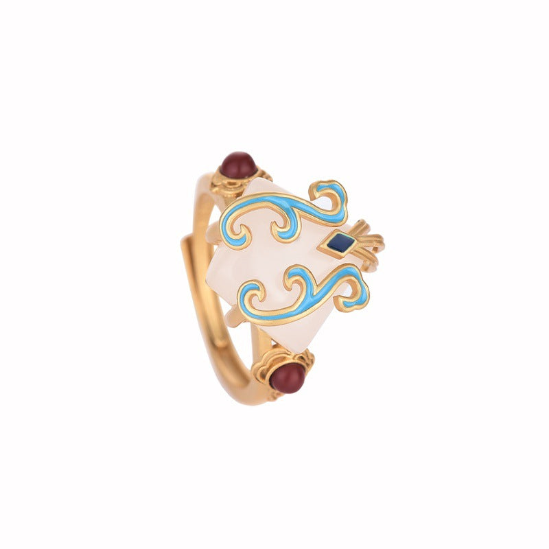 Cloisonne South Red Agate Jade Ring
