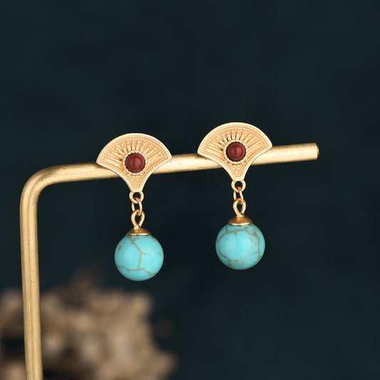 Fan Shape Turquoise Drop Earrings