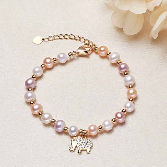 Genuine Pearl Bracelet with Elephant Charm