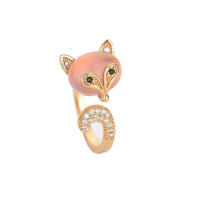 Opal Fox Zircon Cat's Eye Pink Gemstone Ring