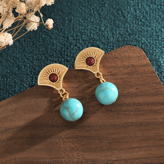 Fan Shape Turquoise Drop Earrings