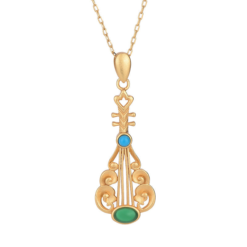 Vintage Style Lute Inspired Chrysoprase Necklace