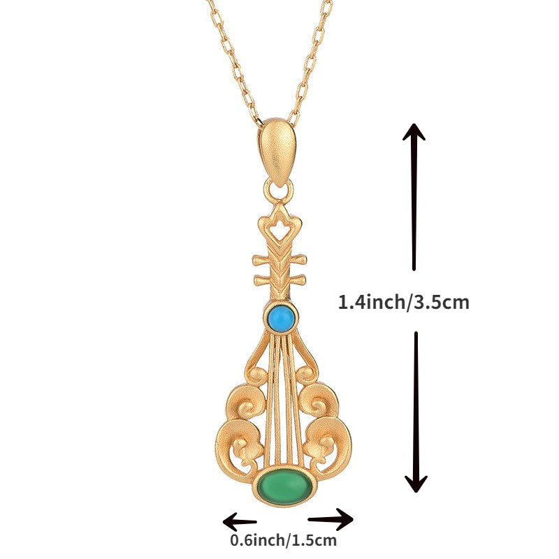 Vintage Style Lute Inspired Chrysoprase Necklace