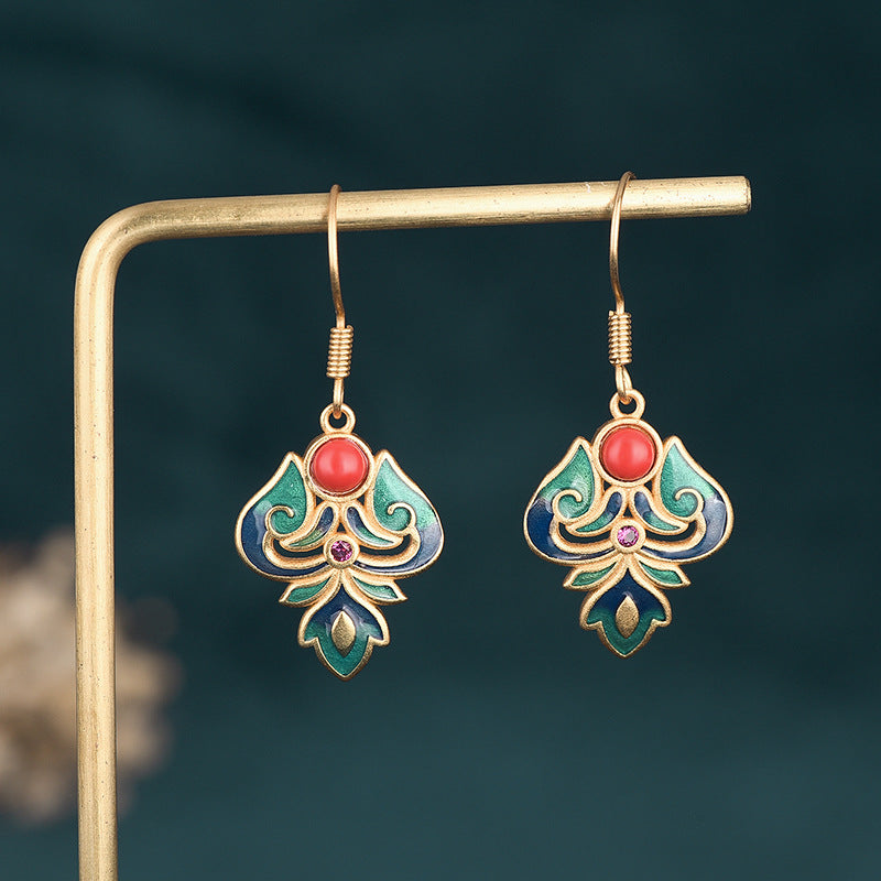 Enamel Agate Floral Earrings