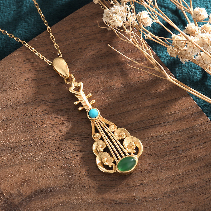 Vintage Style Lute Inspired Chrysoprase Necklace