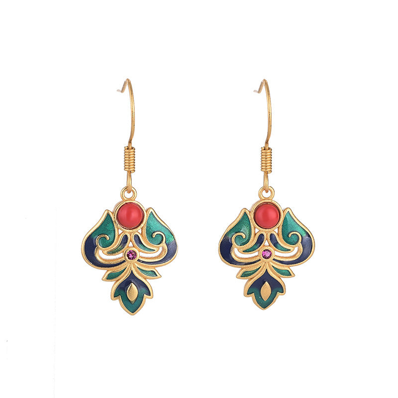 Enamel Agate Floral Earrings