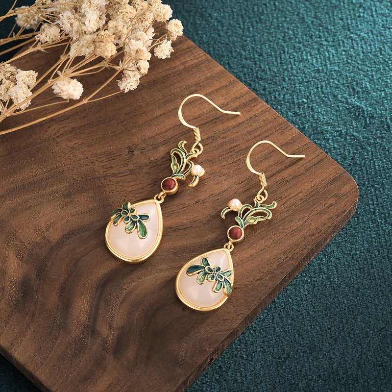 Victorian Style Cloisonne Jade Earrings
