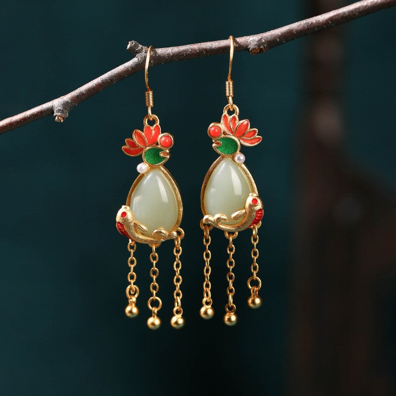 Vintage Style Koi Fish Tassel Drop Earrings