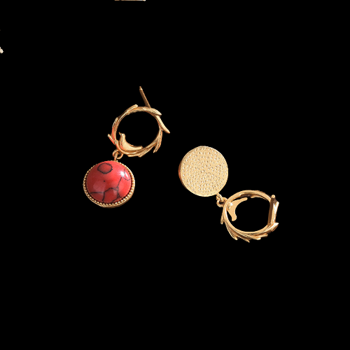 Olive Leaf Red Turquoise Vintage Style Earrings