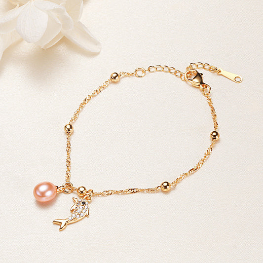 Genuine Pearl Bracelet with Sea Lion Charm