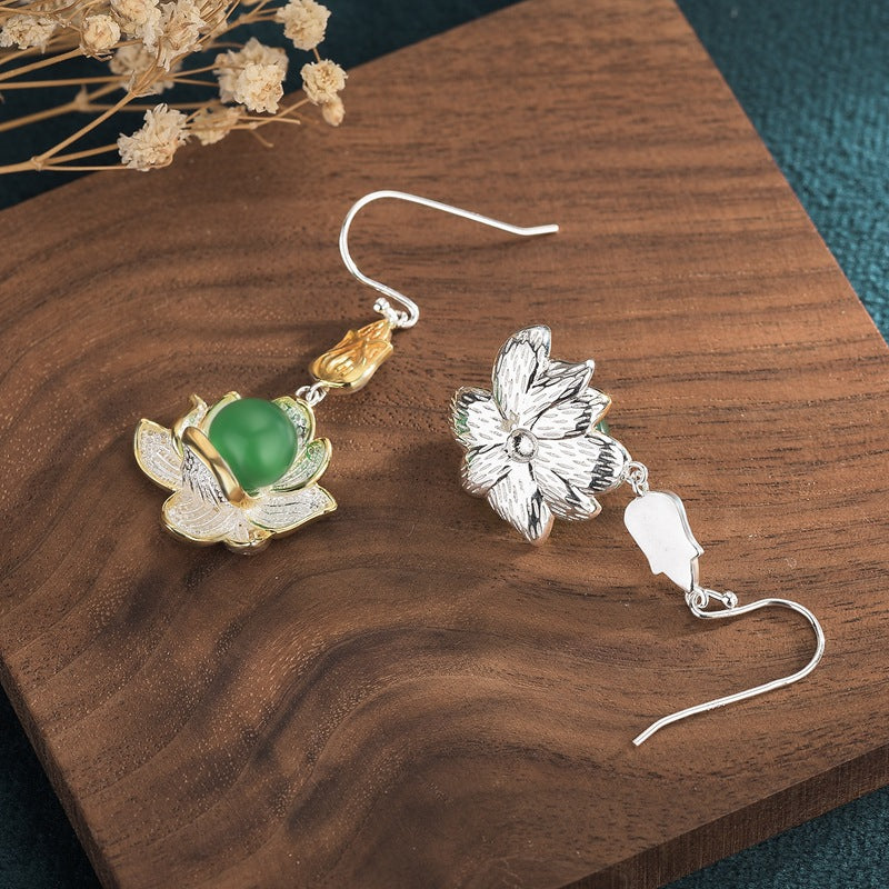 Lotus Flower Chrysoprase Drop Floral Earrings