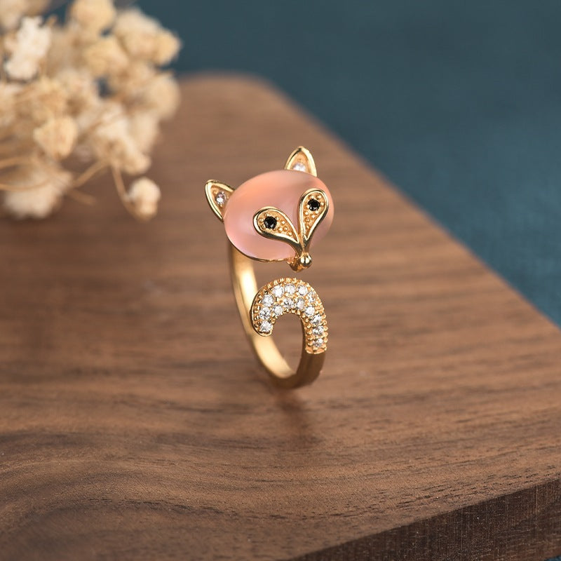 Opal Fox Zircon Cat's Eye Pink Gemstone Ring