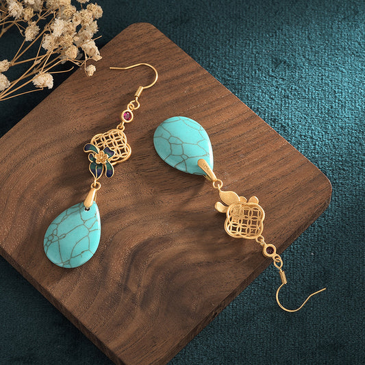 Turquoise Vitreous Enamel Drop Earrings