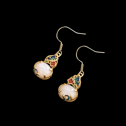 Vintage Style Gourd Shape Cloisonne Earrings