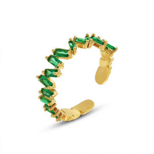 Green Emerald Baguette Ring
