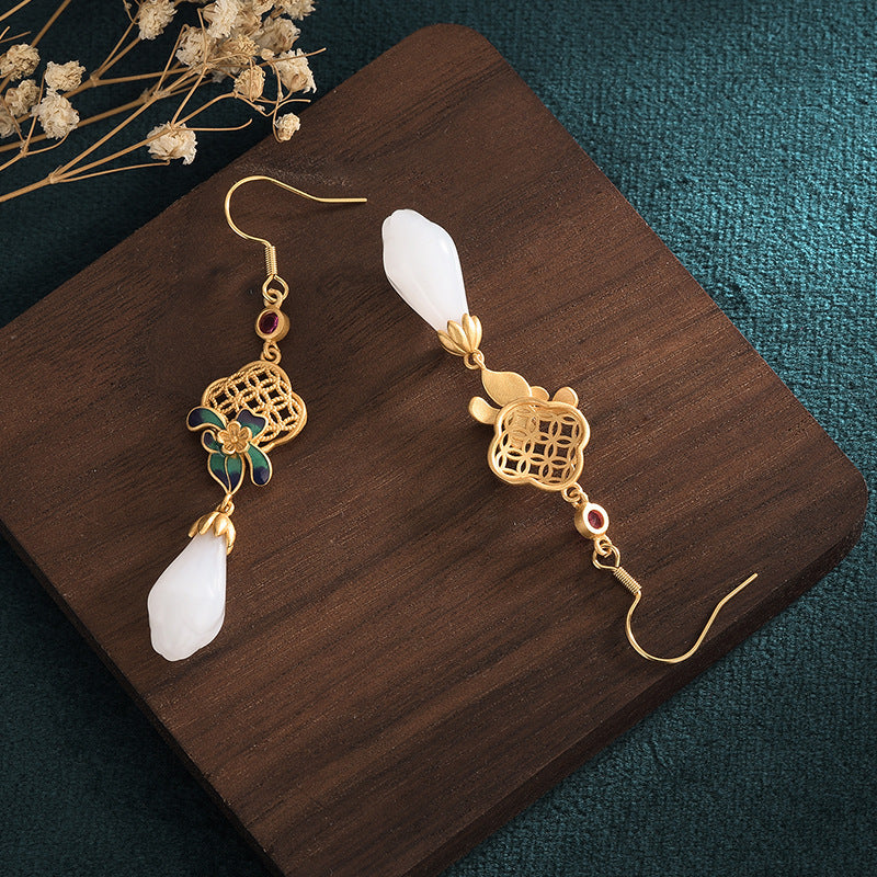 Vintage Style Cloisonne Magnolia Earrings