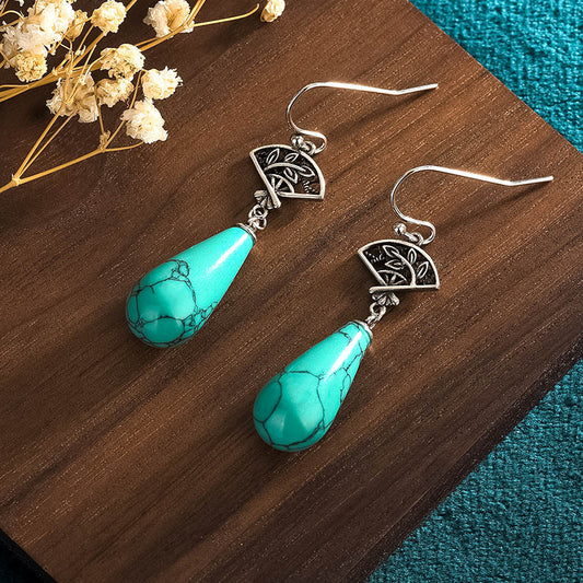 Fan Shape Turquoise Vintage Style Drop Earrings