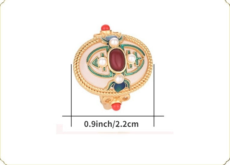 Vintage Design Cloisonne Red Agate Statement Ring