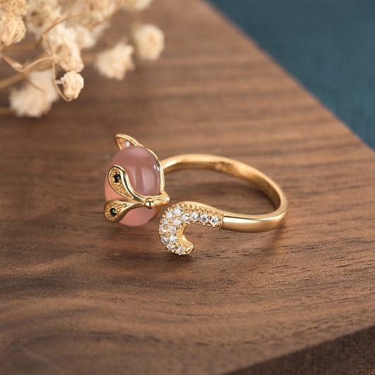 Opal Fox Zircon Cat's Eye Pink Gemstone Ring
