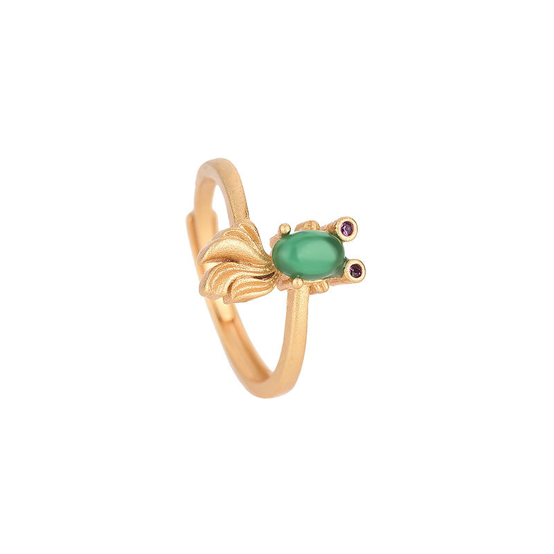 Chrysoprase Vintage Style Goldfish Ring