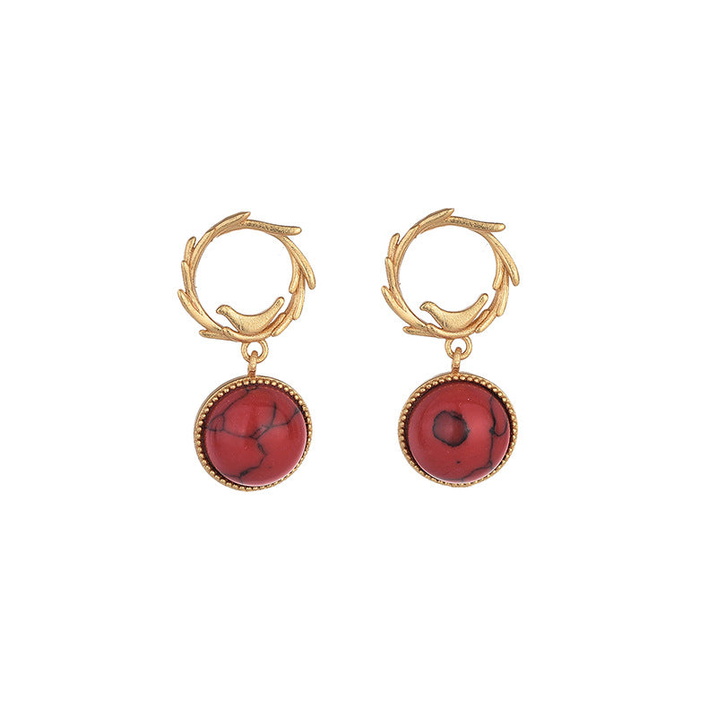 Olive Leaf Red Turquoise Vintage Style Earrings