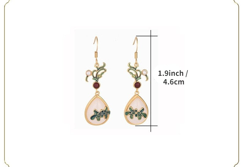 Victorian Style Cloisonne Jade Earrings