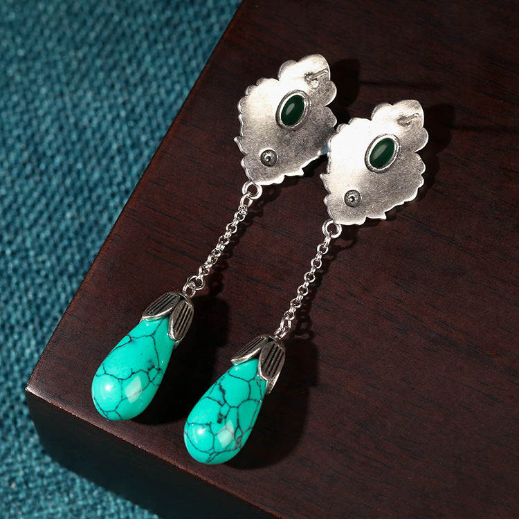 Cloisonne Chrysoprase Turquoise Drop Earrings