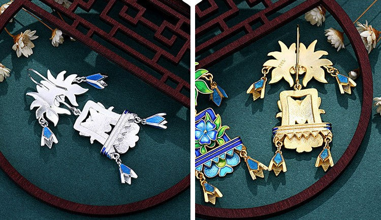 Cloisonne Enamel Ancient Palace Inspired Vintage Design Earrings